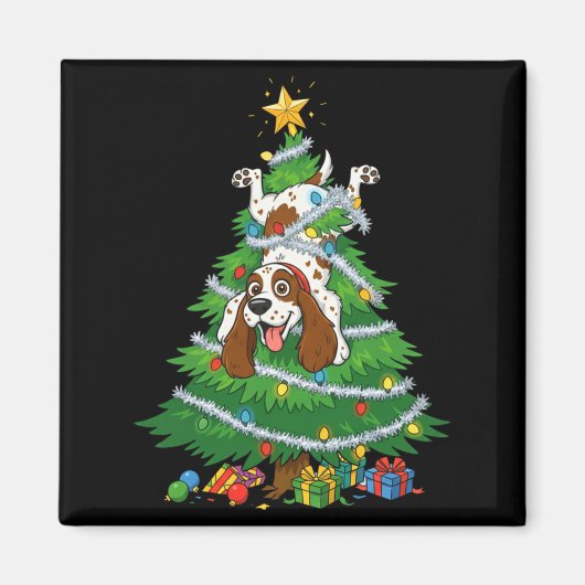Funny English Springer Spaniel Dog Christmas Tree マグネット (正面)