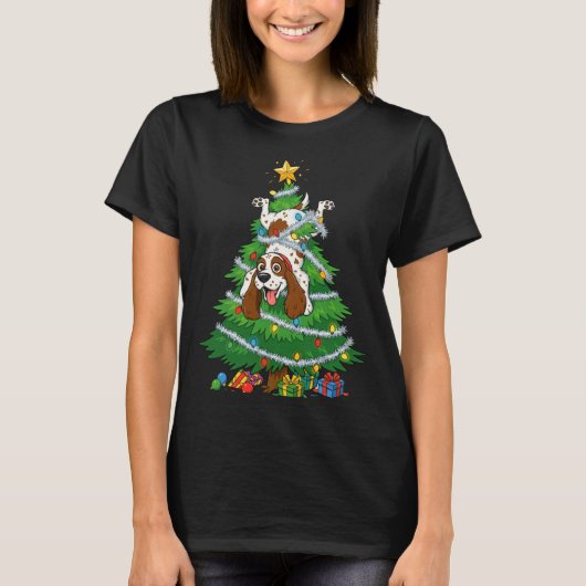 Funny English Springer Spaniel Dog Christmas Tree Tシャツ (正面)