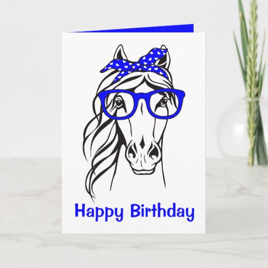 Funny Equestrian Blue Western Cute Horse Birthday  カード (正面)