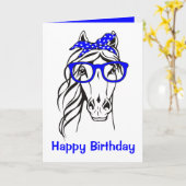 Funny Equestrian Blue Western Cute Horse Birthday  カード (黄色い花)