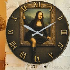 Funny Escaping Mona Lisa Stepping Out of the Frame ラージ壁時計