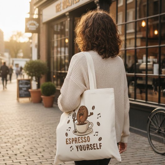 Funny Espresso Yourself Singing Coffee Bean Pun トートバッグ