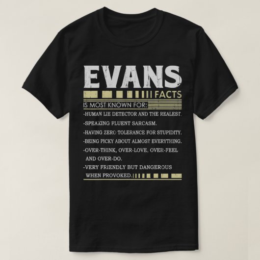 Funny Evans FACTS Gift  Evans Name  Tシャツ (デザイン正面)