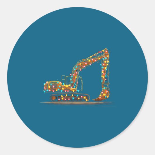 Funny Excavator Christmas Graphics Lights Lover ラウンドシール (正面)