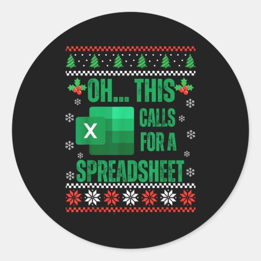 Funny Excel Spreadsheets Christmas Sweater Lover A ラウンドシール (正面)