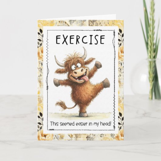 Funny Exercise Highland Cow Greeting Card カード (正面)
