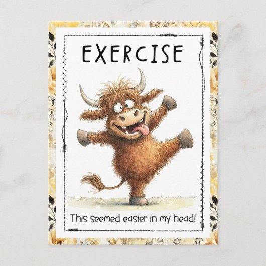 Funny Exercise Highland Cow Postcard ポストカード (正面)