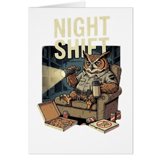 Funny Exhausted Night Owl Eating Pizza Humor Art (正面)