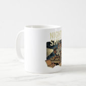 Funny Exhausted Night Owl Eating Pizza Humor Art コーヒーマグカップ (正面左)
