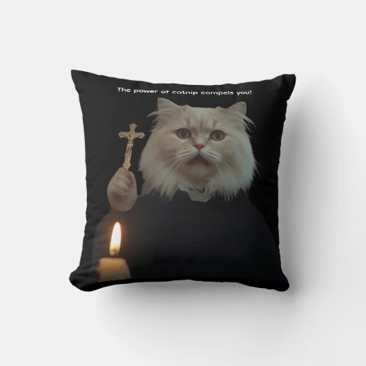 Funny Exorcist Cat Pillow - The Power Of Catnip Co クッション (正面)