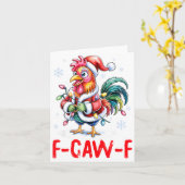 Funny F-caw-f Chicken Humor Santa Rooster Christma カード (黄色い花)