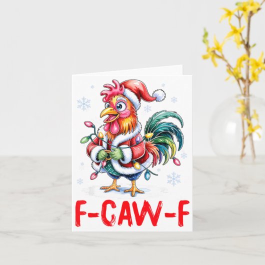 Funny F-caw-f Chicken Humor Santa Rooster Christma カード (黄色い花)