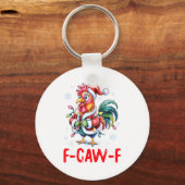 Funny F-caw-f Chicken Humor Santa Rooster Christma キーホルダー (正面)