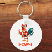 Funny F-caw-f Chicken Humor Santa Rooster Christma キーホルダー (正面)