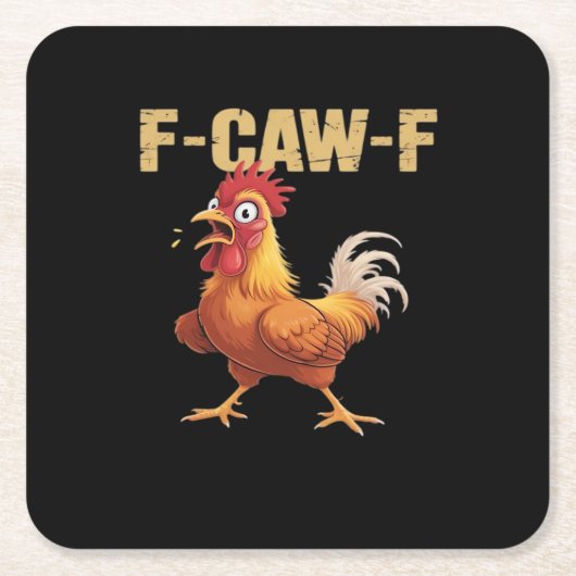 Funny F-Caw-F Chicken Retro Style スクエアペーパーコースター (正面)