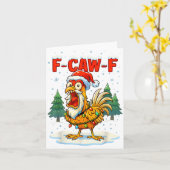 Funny F-caw-f Christmas Chicken Xmas Lights Santa カード (黄色い花)