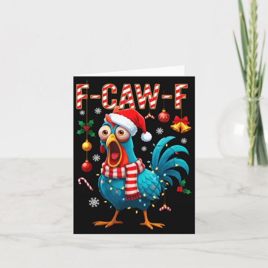 Funny F-caw-f Christmas Chicken Xmas Lights Santa  カード (正面)