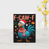 Funny F-caw-f Christmas Chicken Xmas Lights Santa  カード (黄色い花)