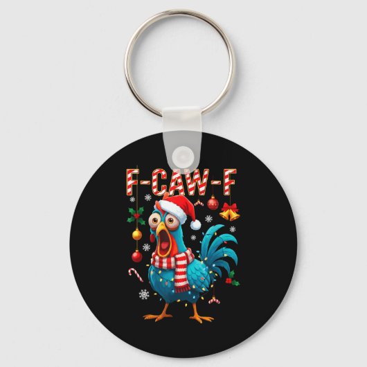 Funny F-caw-f Christmas Chicken Xmas Lights Santa  キーホルダー (正面)
