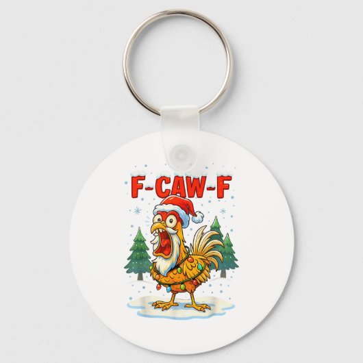 Funny F-caw-f Christmas Chicken Xmas Lights Santa キーホルダー (正面)