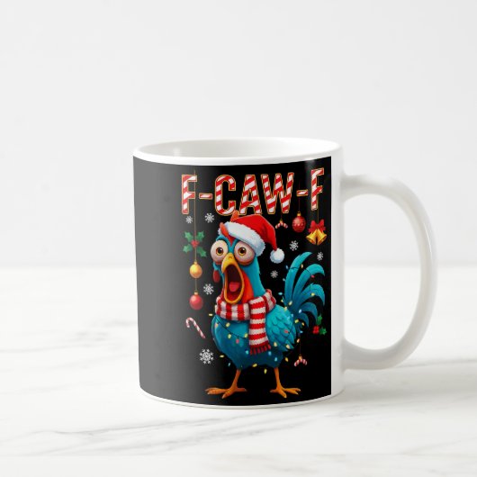 Funny F-caw-f Christmas Chicken Xmas Lights Santa  コーヒーマグカップ (右)