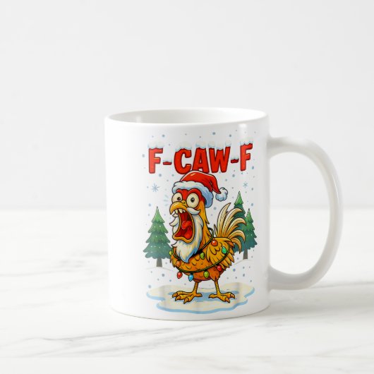 Funny F-caw-f Christmas Chicken Xmas Lights Santa コーヒーマグカップ (右)