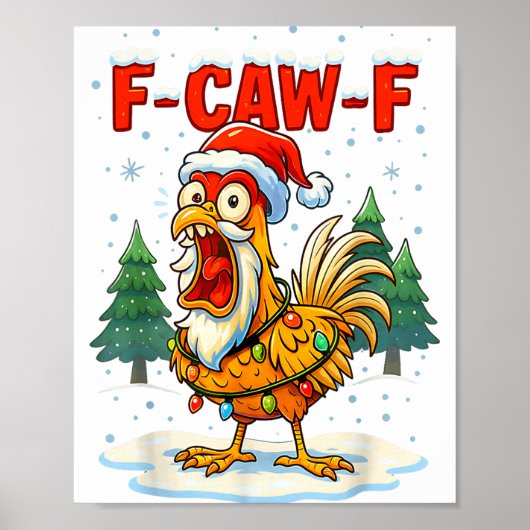 Funny F-caw-f Christmas Chicken Xmas Lights Santa  ポスター (正面)
