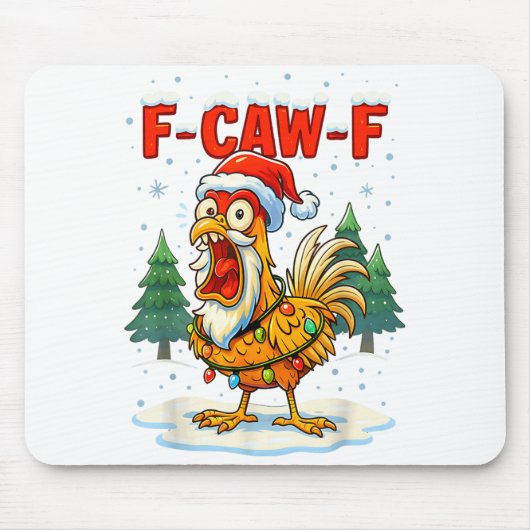 Funny F-caw-f Christmas Chicken Xmas Lights Santa  マウスパッド (正面)
