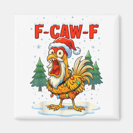 Funny F-caw-f Christmas Chicken Xmas Lights Santa  マグネット (正面)