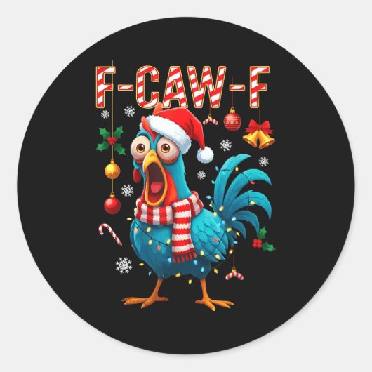 Funny F-caw-f Christmas Chicken Xmas Lights Santa ラウンドシール (正面)