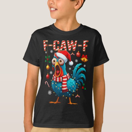 Funny F-caw-f Christmas Chicken Xmas Lights Santa  Tシャツ (正面)