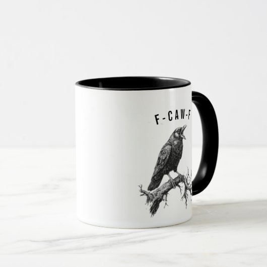 Funny F-Caw-F Crow Raven Pun Coffee Mug マグカップ (正面右)