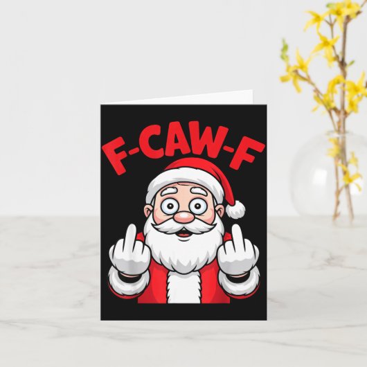 Funny F-caw-f Santa Middle Finger Sarcastic Xmas P カード (黄色い花)