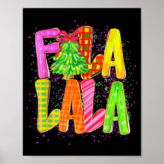 Funny Fa La La Coquette Bow Checkered Christmas Tr ポスター (正面)