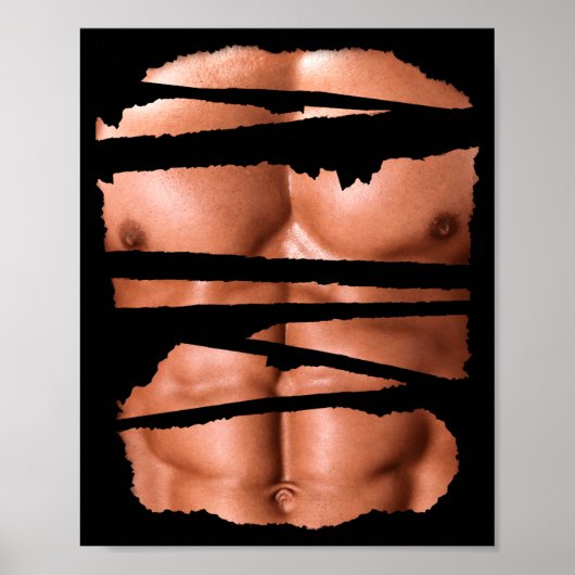 Funny Fake Muscles Fitness Model Chest Six Pack Ab ポスター (正面)