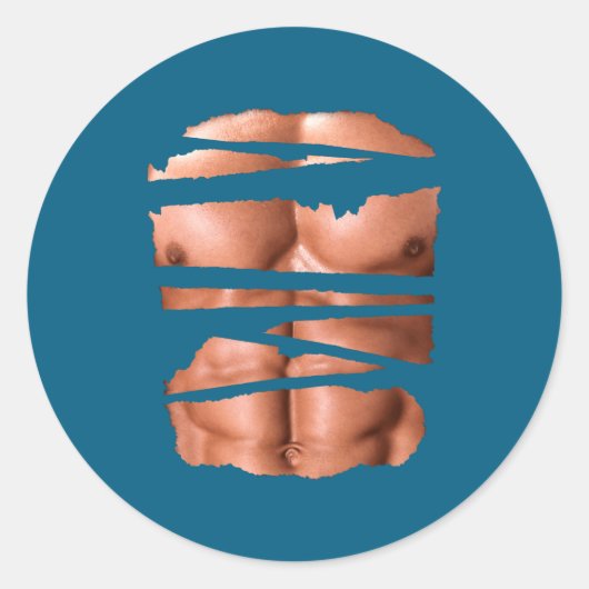 Funny Fake Muscles Fitness Model Chest Six Pack Ab ラウンドシール (正面)