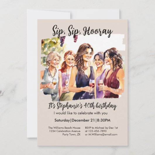 Funny Fall Wine Tasting Woman's 40th Birthday Invi 招待状 (正面)