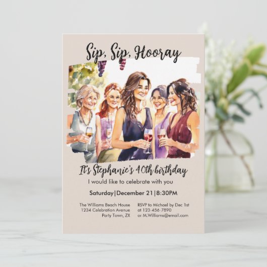 Funny Fall Wine Tasting Woman's 40th Birthday Invi 招待状 (スタンド正面)