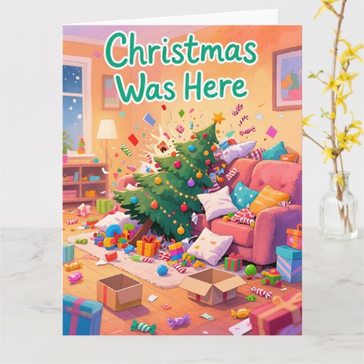 Funny Family Christmas Card Christmas Was Here カード (黄色い花)