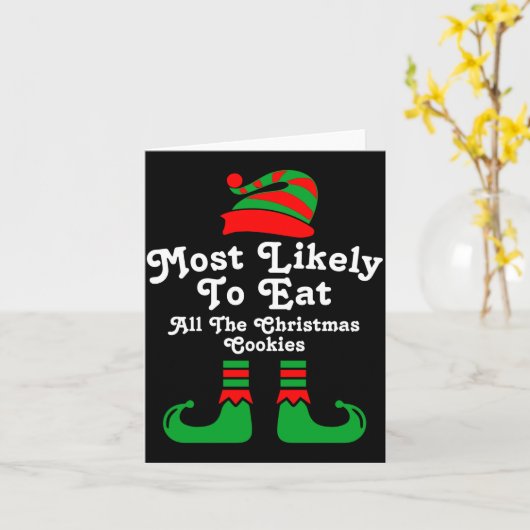 Funny Family Christmas Most Likely To Elf  カード (黄色い花)