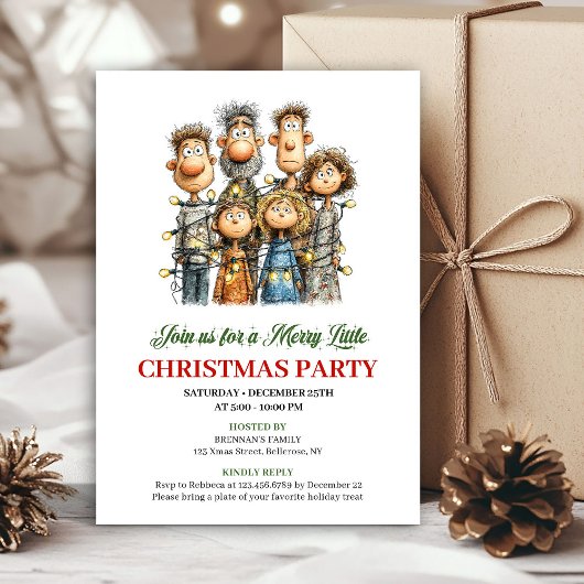 Funny Family Hand Drawn Christmas Party Invite 招待状