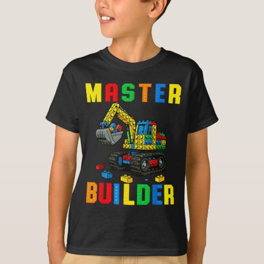 Funny Family Master Builder Building Bricks Blocks Tシャツ (正面)