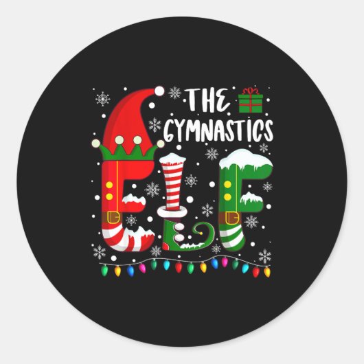 Funny Family Matching Pajamas Gymnastics Elf Chris ラウンドシール (正面)