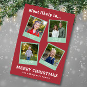 Funny Family Photos Red Green Check Modern Holiday シーズンカード