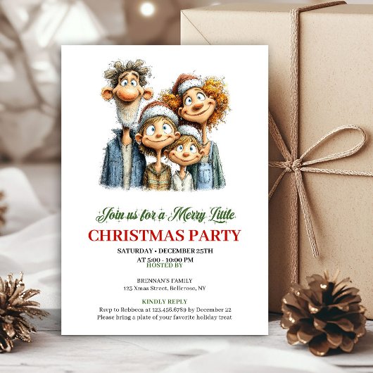 Funny Family Red Green Christmas Party Invitation 招待状