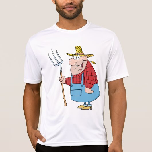 Funny Farmer Pitchfork Overalls and Straw Hat Tシャツ (正面)