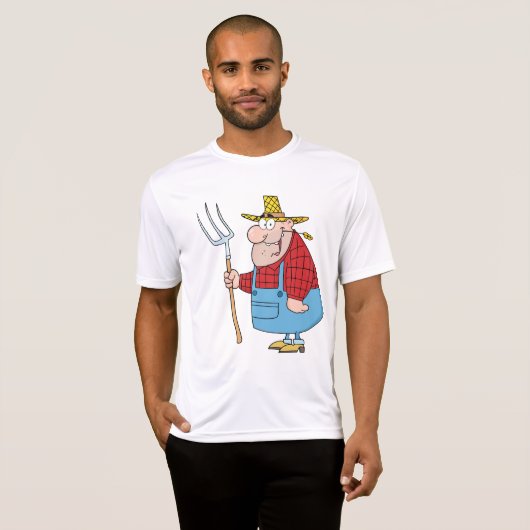 Funny Farmer Pitchfork Overalls and Straw Hat Tシャツ (正面フル)