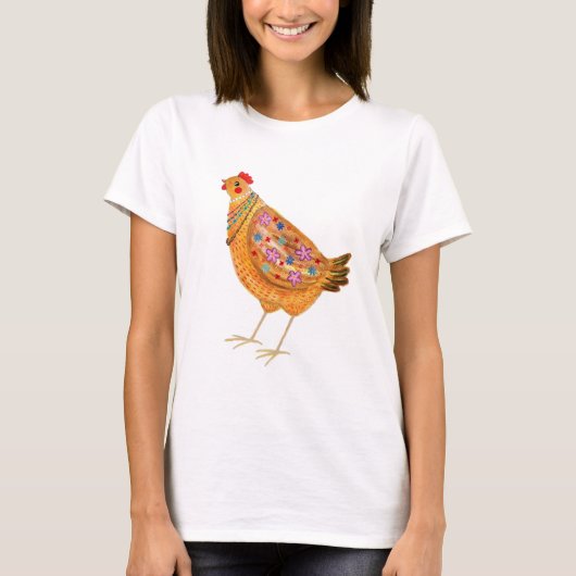 Funny Fashionable Floral Chicken with Jewelry Tシャツ (正面)