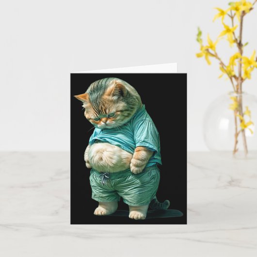 Funny Fat Cat Ia Art Design Print  カード (黄色い花)