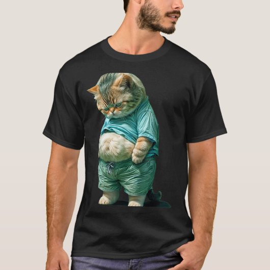 Funny Fat Cat Ia Art Design Print  Tシャツ (正面)